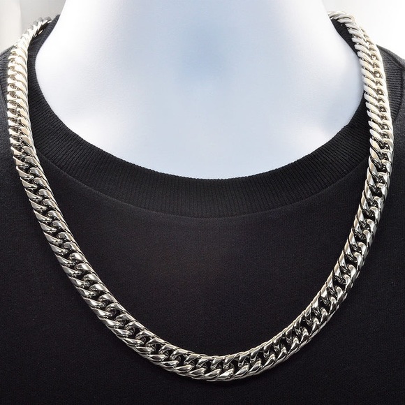 Mens Stainless Steel Double Cuban Link Chain Necklace - Picture 1 of 5